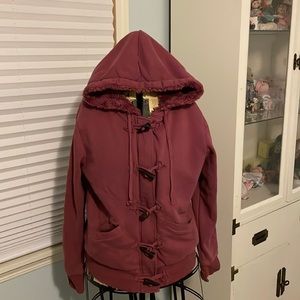 Roxy XL Fake Fur Lined Burgandy Hooded Sweatshirt